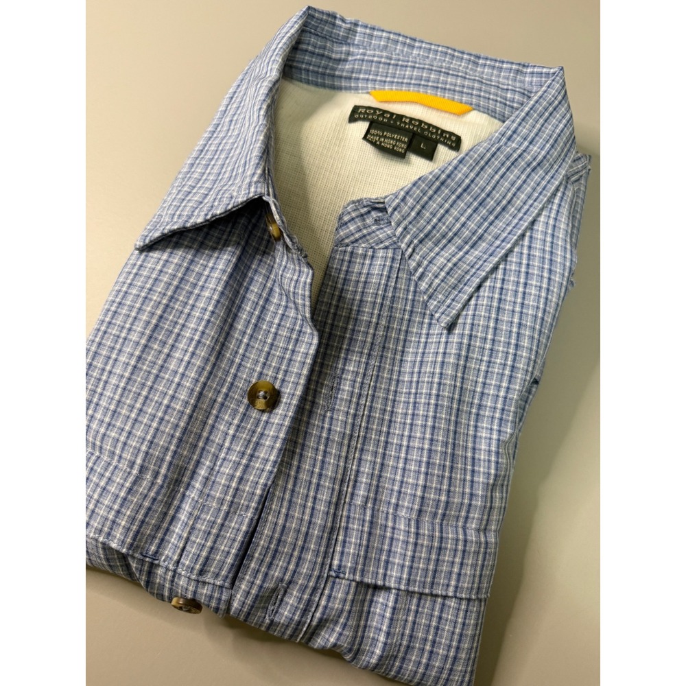 Royal Robbins Mens Blue Plaid Short Sleeve Ventilated Outdoor Travel Shirt Large